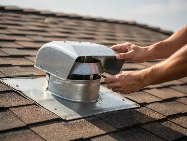 Westmont Dryer Vent Cleaning certified technician safely cleaning a roof-mounted dryer vent in Westmont