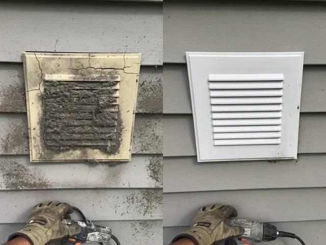 Westmont Dryer Vent Cleaning technician installing high-quality dryer vent cover at a residential property in Westmont